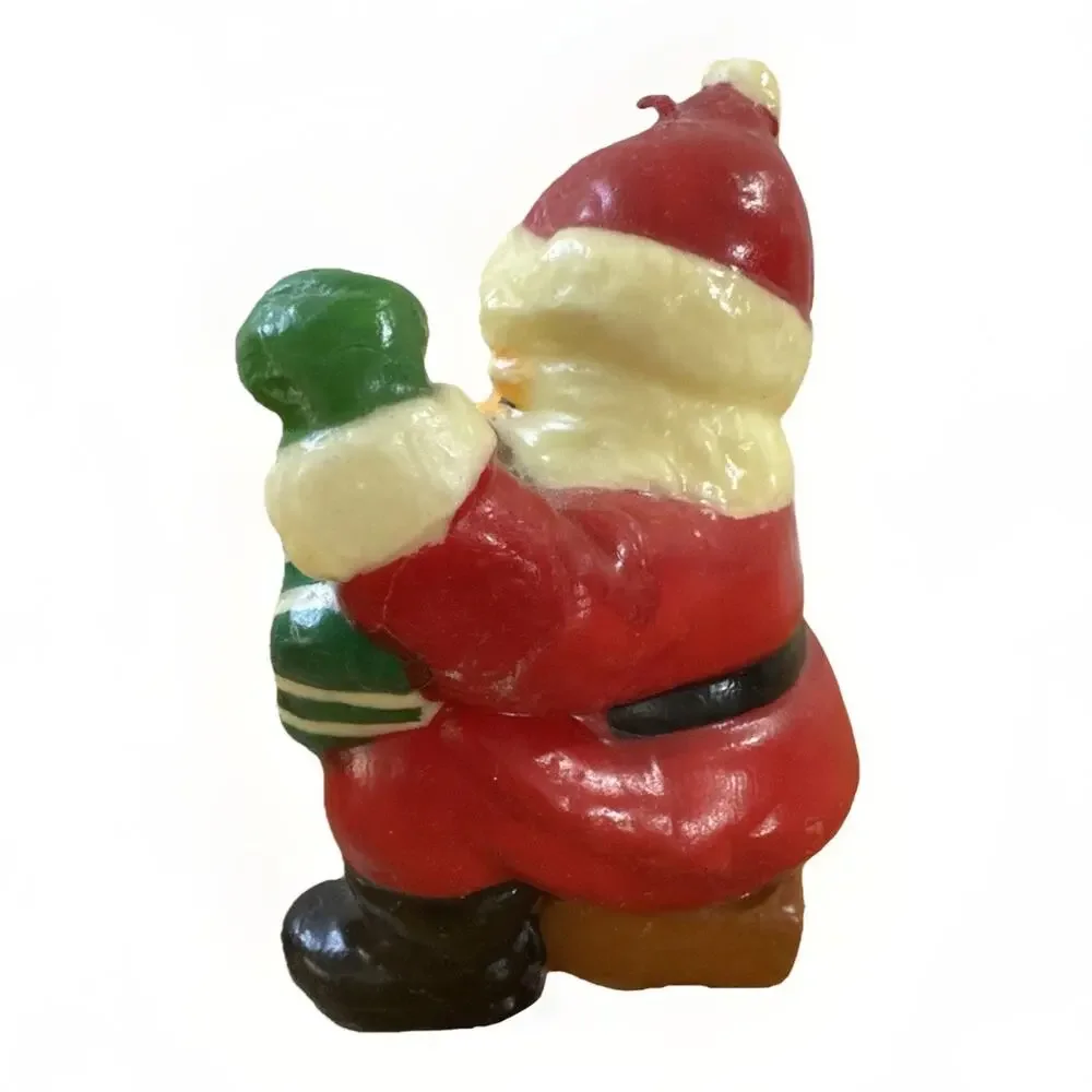 Vtg Russ Berrie Santa Claus Wax Candle Figural Christmas Holiday Decor Bear Bag